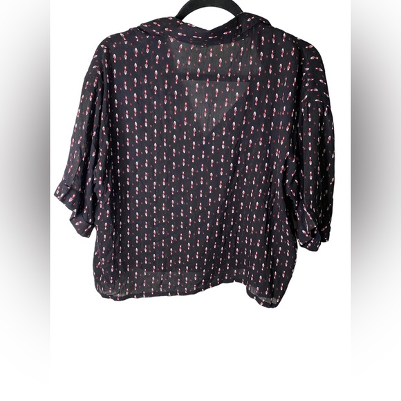 Urban Outfitters | Large Black Patterned Collared Oversized Crop Button Down - Picture 6 of 6